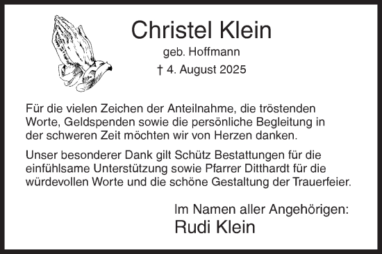 Traueranzeige von Christel Klein von Siegener Zeitung