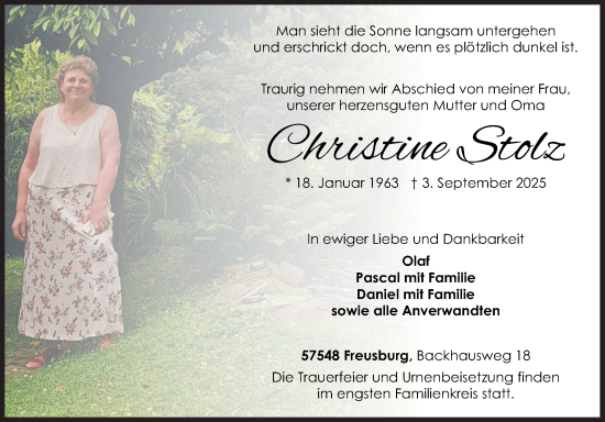 Traueranzeige von Christine Stolz von Siegener Zeitung