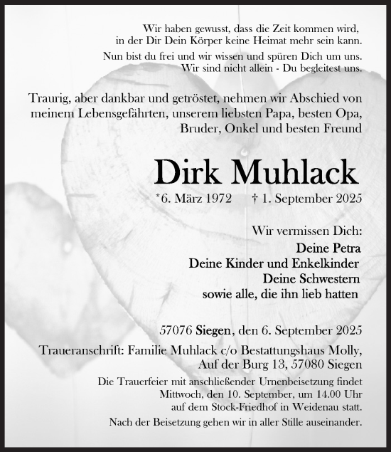 Traueranzeige von Dirk Muhlack von Siegener Zeitung
