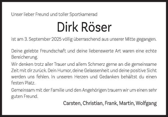 Traueranzeige von Dirk Röser von Siegener Zeitung