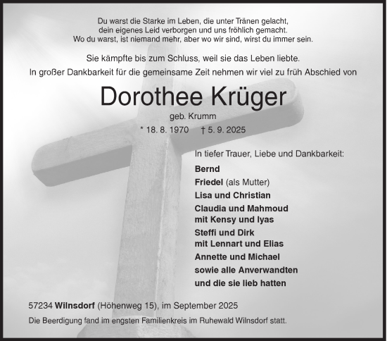 Traueranzeige von Dorothee Krüger von Siegener Zeitung