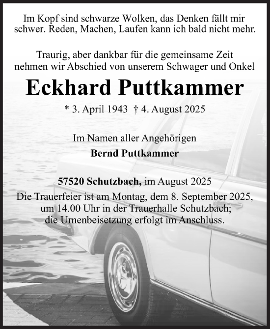 Traueranzeige von Eckhard Puttkammer von Siegener Zeitung