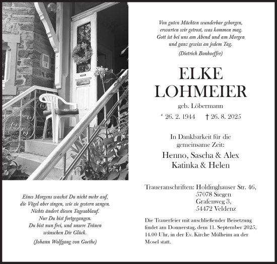 Traueranzeige von Elke Lohmeier von Siegener Zeitung