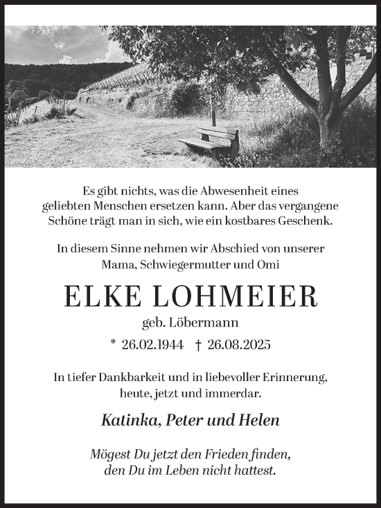 Traueranzeige von Elke Lohmeier von Siegener Zeitung