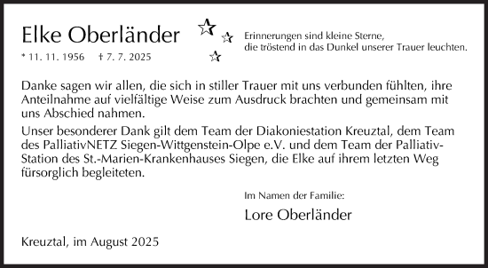 Traueranzeige von Elke Oberländer von Siegener Zeitung