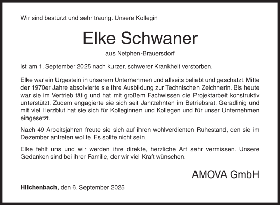 Traueranzeige von Elke Schwaner von Siegener Zeitung
