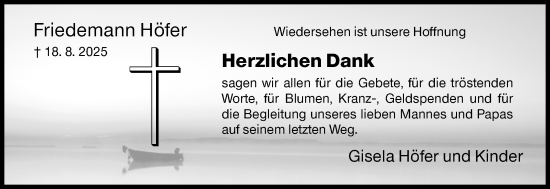 Traueranzeige von Friedemann Höfer von Siegener Zeitung