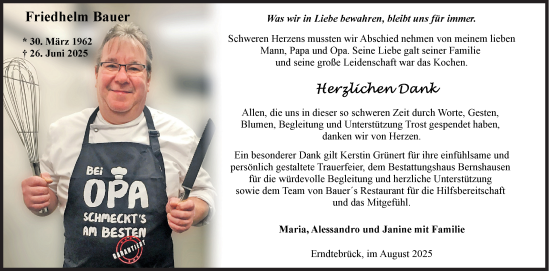 Traueranzeige von Friedhelm Bauer von Siegener Zeitung