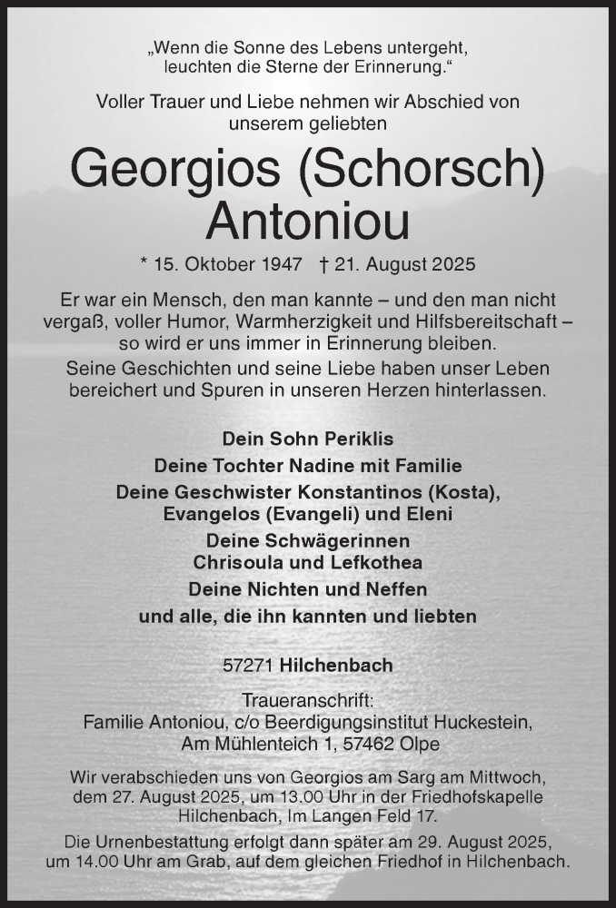  Traueranzeige für Georgios Antoniou vom 26.08.2025 aus Siegener Zeitung