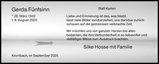 Traueranzeige von Gerda Fünfsinn von Siegener Zeitung
