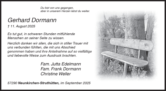 Traueranzeige von Gerhard Dormann von Siegener Zeitung