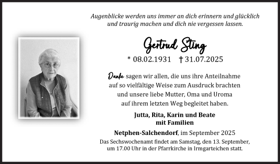 Traueranzeige von Gertrud Sting von Siegener Zeitung