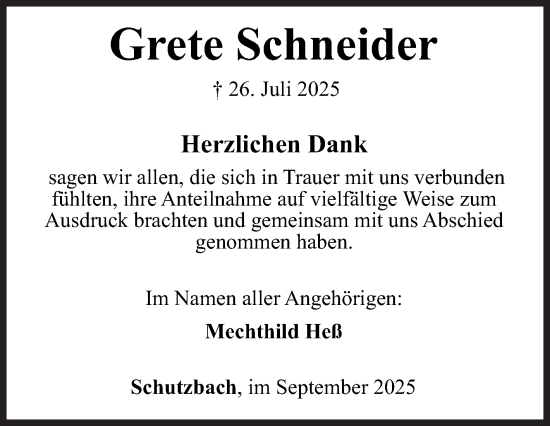Traueranzeige von Grete Schneider von Siegener Zeitung