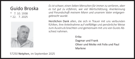 Traueranzeige von Guido Broska von Siegener Zeitung