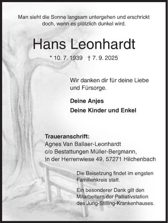 Traueranzeige von Hans Leonhardt von Siegener Zeitung