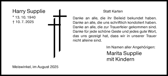 Traueranzeige von Harry Supplie von Siegener Zeitung