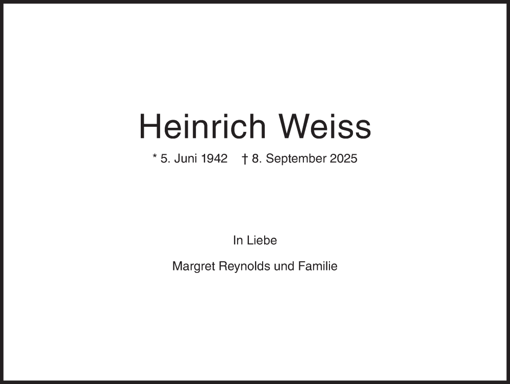  Traueranzeige für Heinrich Weiss vom 13.09.2025 aus Siegener Zeitung