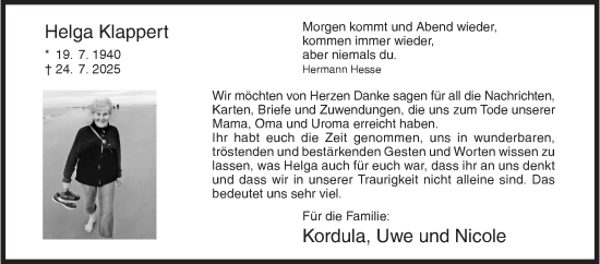 Traueranzeige von Helga Klappert von Siegener Zeitung