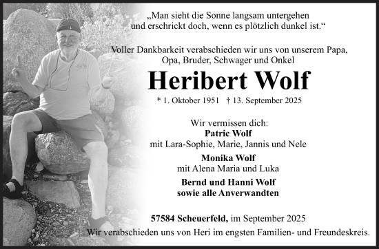 Traueranzeige von Heribert Wolf von Siegener Zeitung