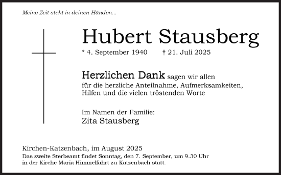 Traueranzeige von Hubert Stausberg von Siegener Zeitung