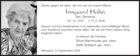 Traueranzeige von Irmgard Hahn von Siegener Zeitung
