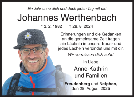 Traueranzeige von Johannes Werthenbach von Siegener Zeitung