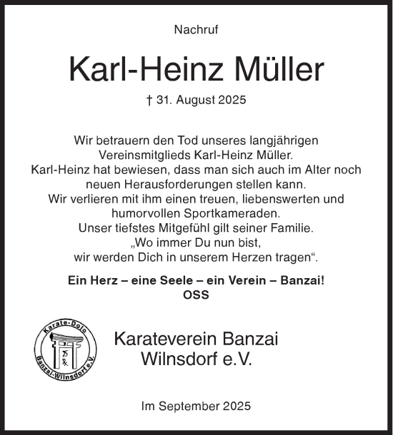 Traueranzeige von Karl-Heinz Müller von Siegener Zeitung