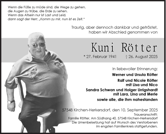 Traueranzeige von Kuni Rötter von Siegener Zeitung