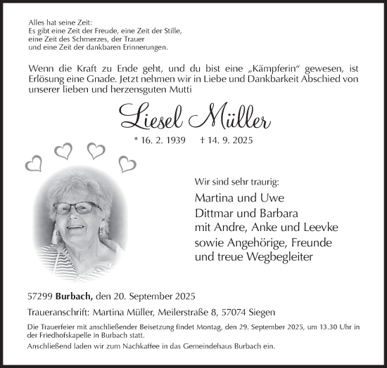 Traueranzeige von Liesel Müller von Siegener Zeitung