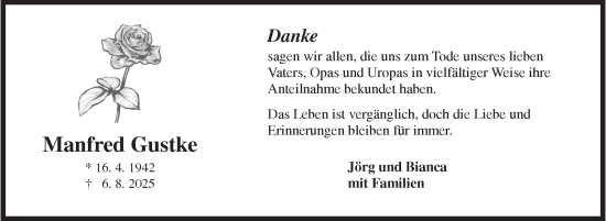 Traueranzeige von Manfred Gustke von Siegener Zeitung