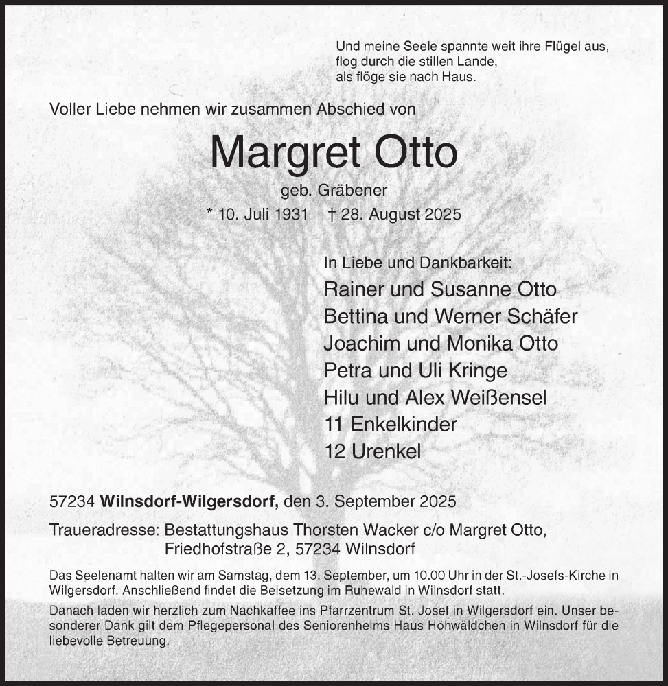  Traueranzeige für Margret Otto vom 03.09.2025 aus Siegener Zeitung