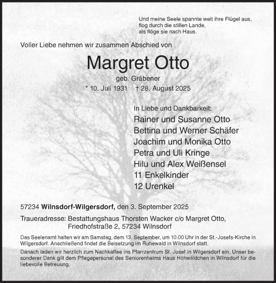 Traueranzeige von Margret Otto von Siegener Zeitung