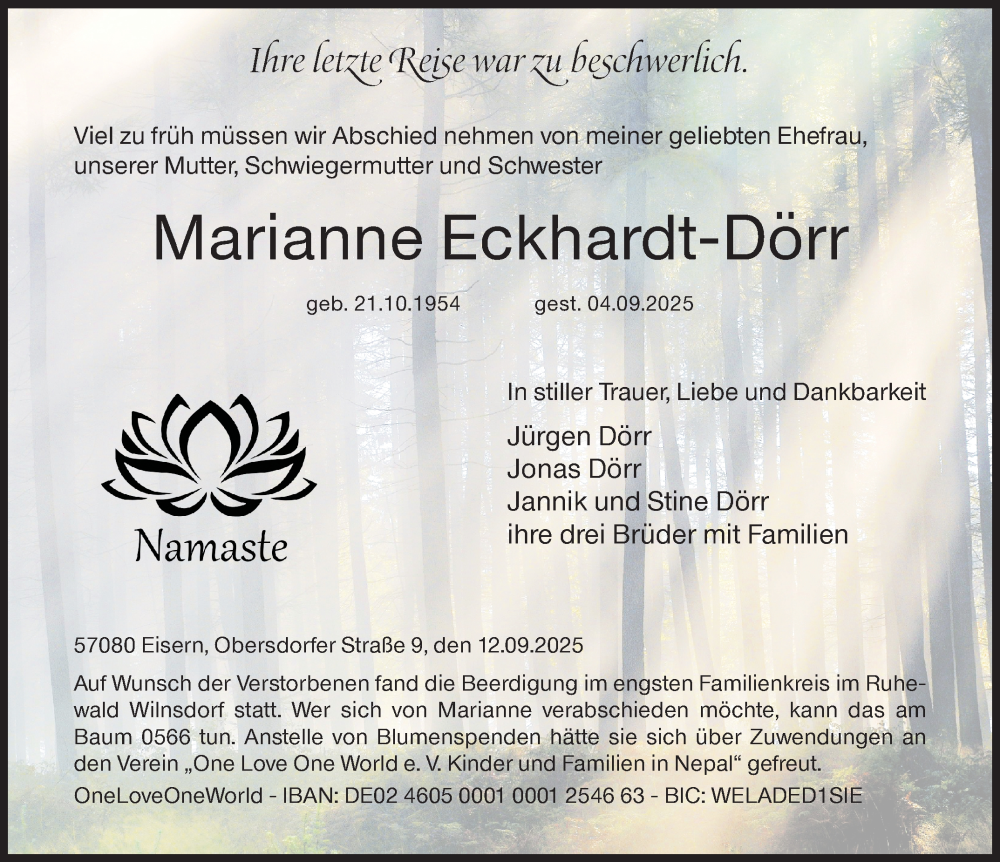  Traueranzeige für Marianne Eckhardt-Dörr vom 12.09.2025 aus Siegener Zeitung