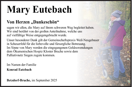 Traueranzeige von Mary Eutebach von Siegener Zeitung