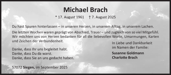 Traueranzeige von Michael Brach von Siegener Zeitung