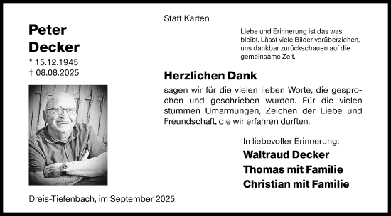 Traueranzeige von Peter Decker von Siegener Zeitung