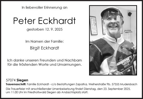Traueranzeige von Peter Eckhardt von Siegener Zeitung