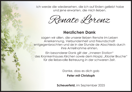 Traueranzeige von Renate Lorenz von Siegener Zeitung