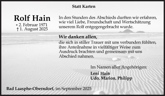 Traueranzeige von Rolf Hain von Siegener Zeitung