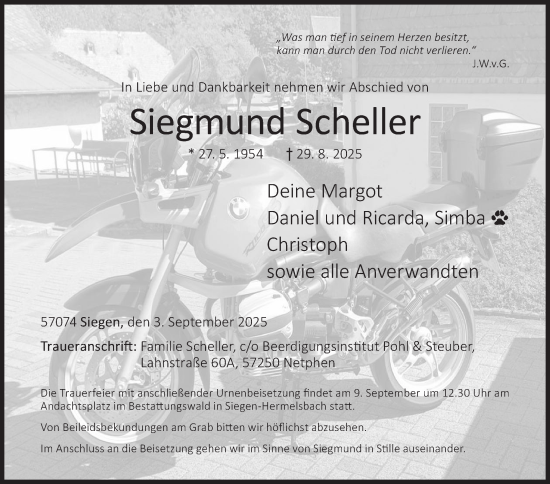 Traueranzeige von Siegmund Scheller von Siegener Zeitung