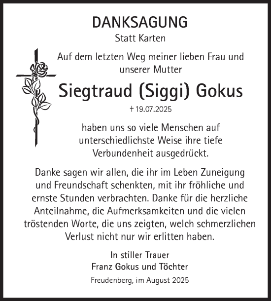 Traueranzeige von Siegtraud Gokus von Siegener Zeitung