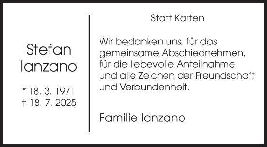 Traueranzeige von Stefan Ianzano von Siegener Zeitung