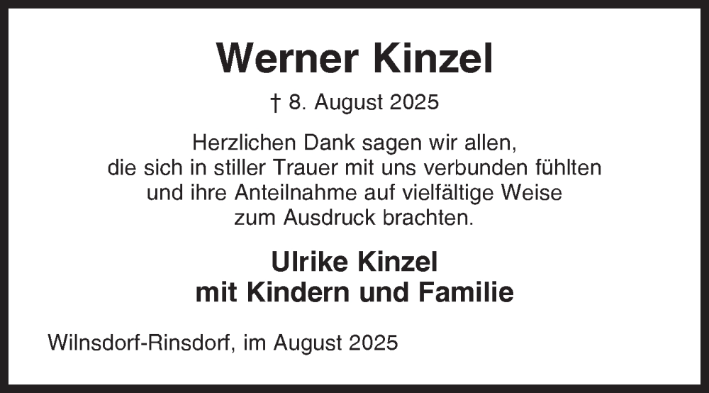 Traueranzeige für Werner Kinzel vom 30.08.2025 aus Siegener Zeitung