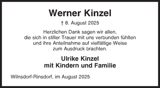 Traueranzeige von Werner Kinzel von Siegener Zeitung
