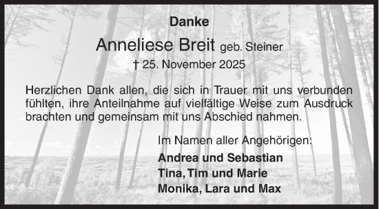 Traueranzeige von Anneliese Breit von Siegener Zeitung