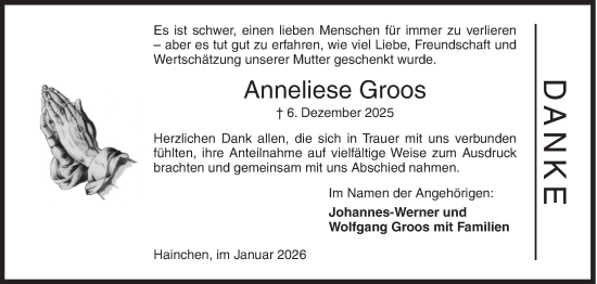 Traueranzeige von Anneliese Groos von Siegener Zeitung