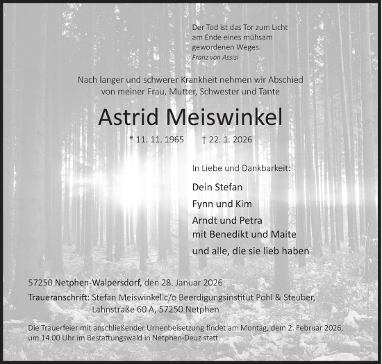 Traueranzeige von Astrid Meiswinkel von Siegener Zeitung