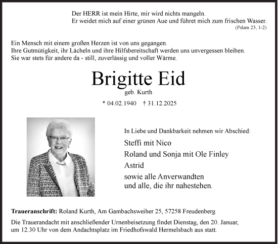 Traueranzeige von Brigitte Eid von Siegener Zeitung