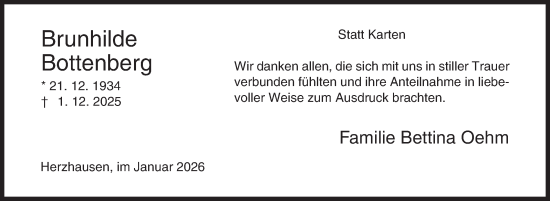 Traueranzeige von Brunhilde Bottenberg von Siegener Zeitung
