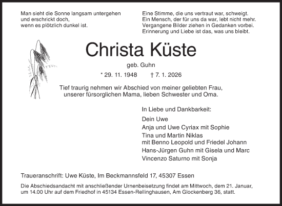Traueranzeige von Christa Küste von Siegener Zeitung